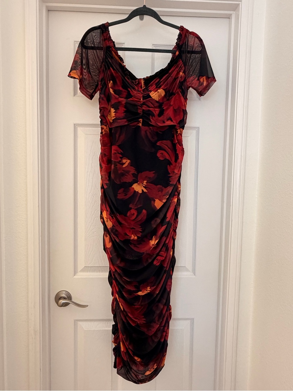SHEIN Curve Floral Ruched Mesh Midi Dress 1XL